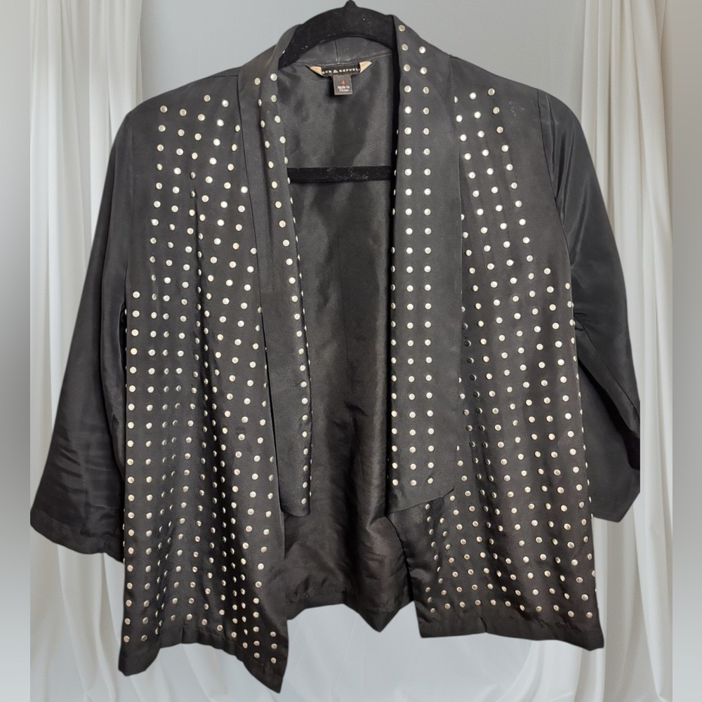Vintage Rock & Republic Y2K Black Studded Open Cropped Blazer Size 4
